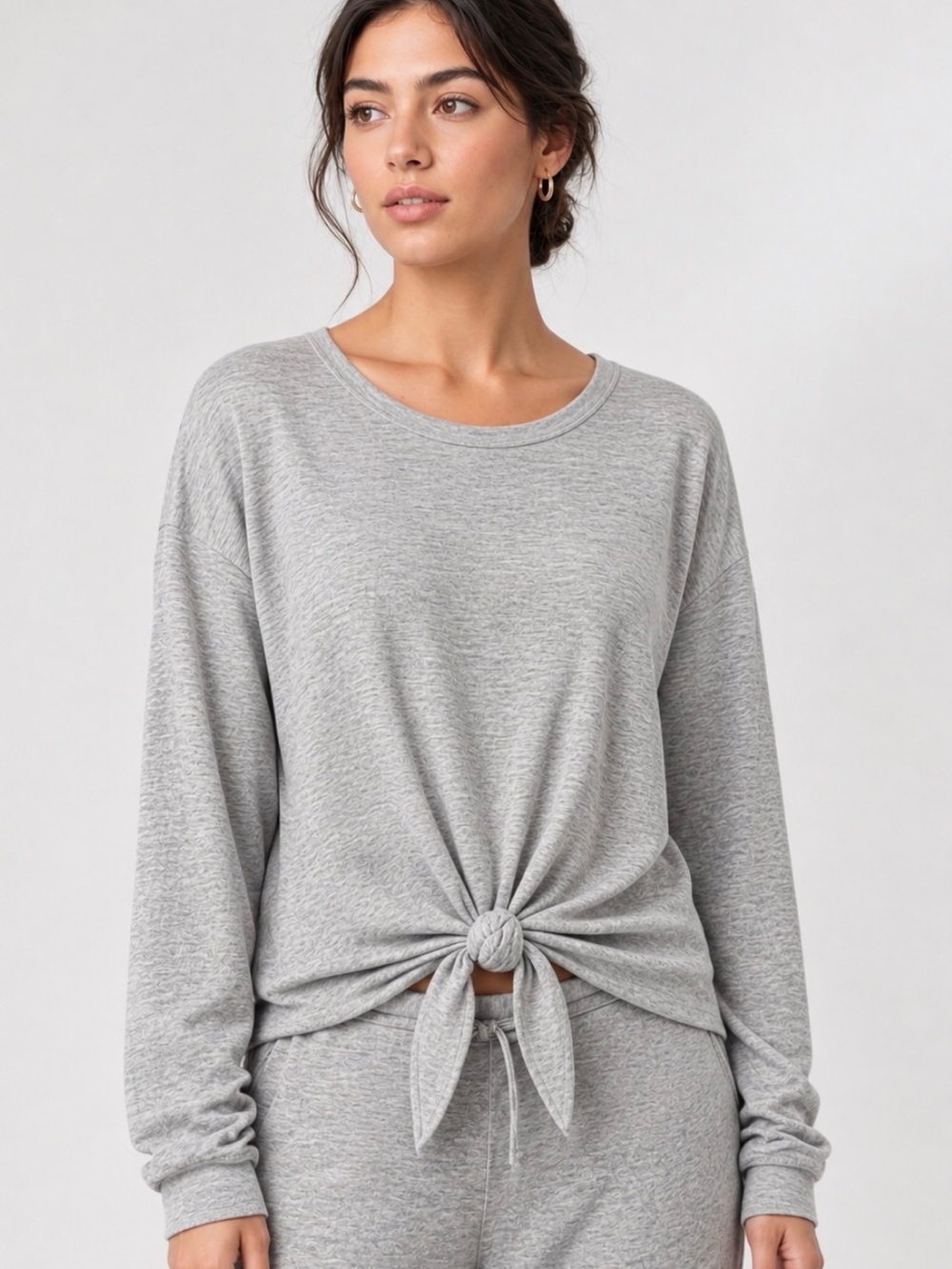 Karen Kane Lightweight Sweatshirt Top Heather Gray Tie-Front sz L